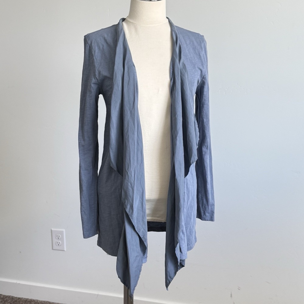 Garnet Hill Cardigan M Open Front Organic Cotton Silk Slate Blue Career